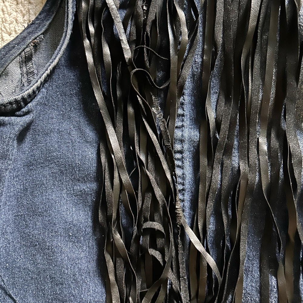 Vintage/Y2K What’s Hot Denim Vest with Black Fringe - Picture 4 of 6